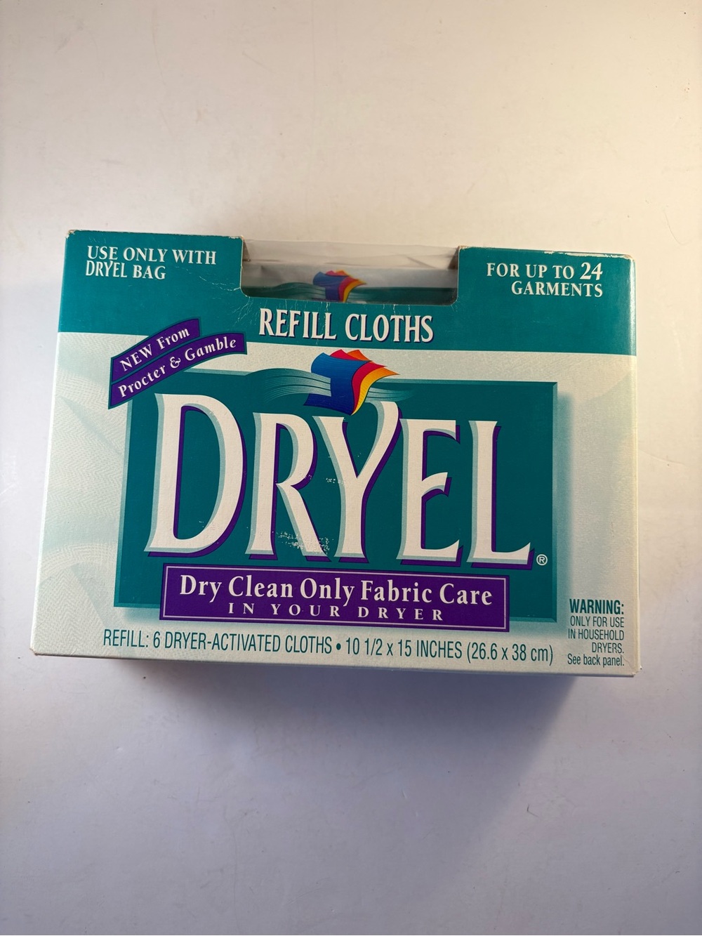 Vintage 1998 Dryel Refill Cloths 6 Pack Box Procter & Gamble NOS Prop Y2K